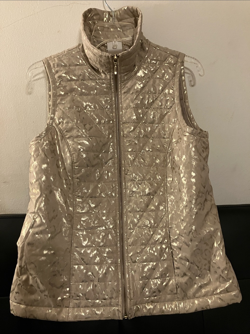 Zenergy By Chico's Gold Metallic Foil Quilted Vest